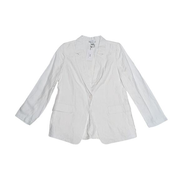 H by Halston White Linen Blazer Suit Jacket Womens Large NEW Workwear Business - Picture 2 of 6